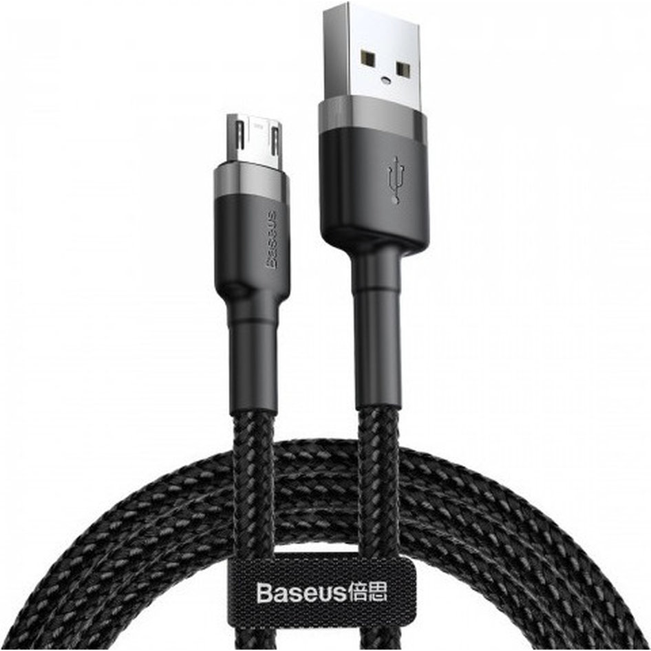 Baseus Cafule Cable Durable Nylon Braided Wire USB / micro USB QC3.0 1.5A 2M, Μαύρο-Γκρι (CAMKLF-CG1)
