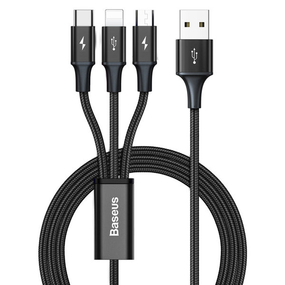 Baseus CAJS000001, Rapid Series 3-in-1 Braided USB to Lightning / Type-C / micro USB Cable Μαύρο 1.2m