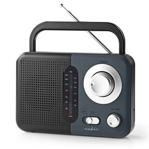 NEDIS RDFM1300GY FM Radio, 2.4 W, Carying Handle, Black / Grey