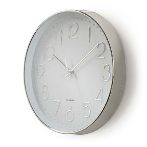 NEDIS CLWA015PC30SR Circular Wall Clock, 30 cm Diameter, White & Silver