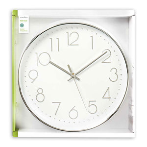 NEDIS CLWA015PC30SR Circular Wall Clock, 30 cm Diameter, White & Silver