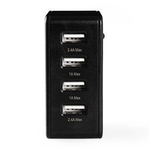 NEDIS WCHAU481ABK Wall Charger, 4.8A, 4-outputs, USB-A, Black