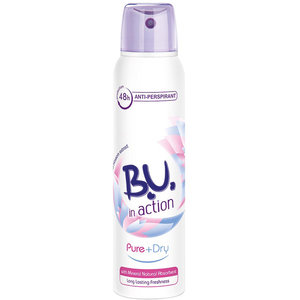 BU IN ACTION DEO SPRAY PURE & DRY 150ML.  (hot weekends)