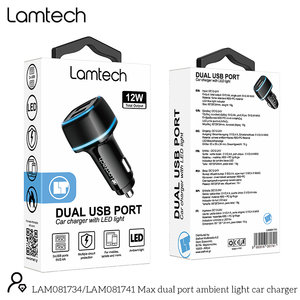 LAMTECH 2xUSB 2,4A CAR CHARGER FOR MOBILE PHONES BLACK