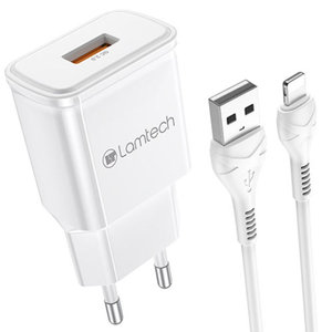 LAMTECH WALL CHARGER QC3.0 18W WITH LIGHTNING CABLE 1M WHITE