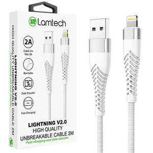 LAMTECH LIGHTNING TO USB HIGH QUALITY UNBREAKABLE CABLE SILVER 2M