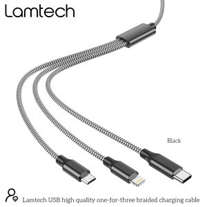 LAMTECH HIGH QUALITY 3 IN 1 USB CABLE WITH METALLIC SHELL BLACK 1M
