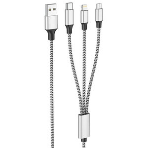 LAMTECH HIGH QUALITY 3 IN 1 USB CABLE WITH METALLIC SHELL SILVER 1M