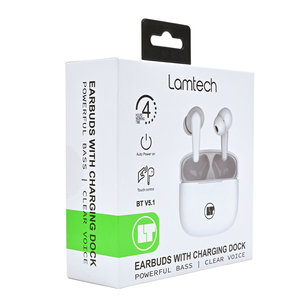 LAMTECH BLUETOOTH 5.0 TWS EARPHONES WITH CHARGING DOCK WHITE