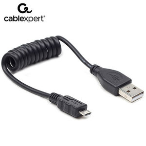 CABLEXPERT COILED MICRO USB CABLE 0.6m BLACK