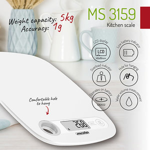 MESKO KITCHEN SCALE WITH HOLE TO HANG WHITE
