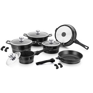 Herenthal Σετ αντικολλητικά μαγειρικά σκεύη 14 τμχ σε μαύρο χρώμα HT-CES2014M-BLK