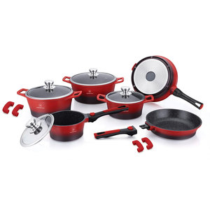 Herenthal Σετ αντικολλητικά μαγειρικά σκεύη 14 τμχ σε μαύρο-κόκκινο χρώμα HT-CES2014M-RBL