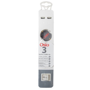 Osio OPS-3003 Πολύπριζο 3 θέσεων με παιδική προστασία, 2 USB, διακόπτη και καλώδιο 1.5 m