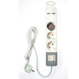 Osio OPS-3003 Πολύπριζο 3 θέσεων με παιδική προστασία, 2 USB, διακόπτη και καλώδιο 1.5 m