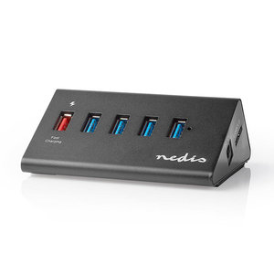 NEDIS UHUBUP3510BK USB Hub 5-Port QC3.0/USB 3.2 Gen1 Mains Powered/USB Powered 5