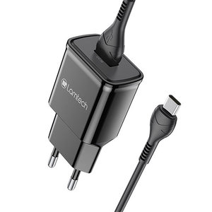 LAMTECH QUICK CHARGER USB3.0 18W WITH TYPE-C CABLE 1M BLACK