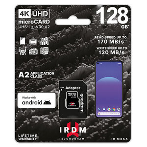 IRDM MICRO SD CARD 4K 170MBPS 128GB V30 A2 UHS I U3 PLUS ADAPTER