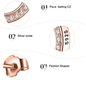 BAMOER σκουλαρίκια καρφωτά PAS484 σε σχέδιο κύκλου, ασήμι 925, ροζ χρυσό