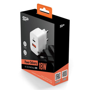 SILICON POWER φορτιστής τοίχου QM15, USB & USB Type-C, QC3.0 18W, λευκός