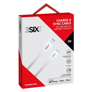 3SIXT καλώδιο USB Type-C σε Lightning 3S-1378, 3A, 1m, λευκό