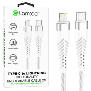LAMTECH HQ UNBREAKABLE CABLE TYPE-C TO LIGHTNING WHITE 2M