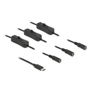 DELOCK καλώδιο USB Type-C σε 3x DC 5.5 x 2.1mm 86801, 1m, μαύρο