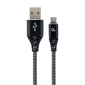 CABLEXPERT PREMIUM COTTON BRAIDED TYPE-C USB CHARGING AND DATA CABLE 1M BLACK/WHITE RETAIL PACK