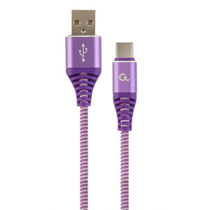 CABLEXPERT PREMIUM COTTON BRAIDED TYPE-C USB CHARGING AND DATA CABLE 1M PURPLE/WHITE RETAIL PACK