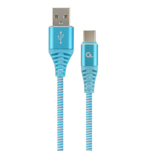CABLEXPERT PREMIUM COTTON BRAIDED TYPE-C USB CHARGING AND DATA CABLE 1M TURQUOISE/WHITE RETAIL PACK