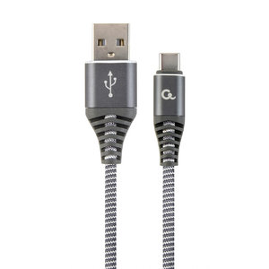 CABLEXPERT PREMIUM COTTON BRAIDED TYPE-C USB CHARGING AND DATA CABLE 1M SPACEGREY/WHITE RETAIL PACK