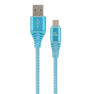 CABLEXPERT PREMIUM COTTON BRAIDED MICRO-USB CHARGING AND DATA CABLE 1M TURQOUISE/WHITE RETAIL PACK