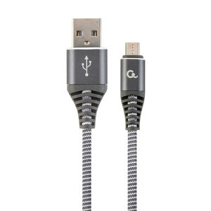 CABLEXPERT PREMIUM COTTON BRAIDED MICRO-USB CHARGING AND DATA CABLE 1M SPACEGREY/WHITE RETAIL PACK