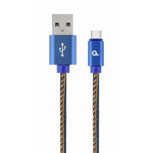 CABLEXPERT PREMIUM JEANS (denim) TYPE-C USB CABLE WITH METAL CONNECTORS 1M BLUE RETAIL PACK