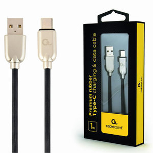 CABLEXPERT PREMIUM RUBBER TYPE-C USB CHARGING AND DATA CABLE 1M BLACK RETAIL PACK