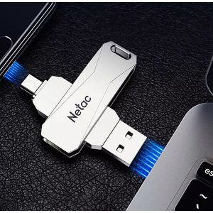 NETAC USB Flash Drive U381, 32GB, USB 3.0 & Micro USB, OTG, ασημί