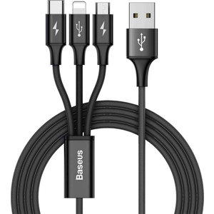 Baseus Rapid 3in1 USB to Lightning / Type-C / micro USB Cable Μαύρο 1.2m (CAMLT-SU01)
