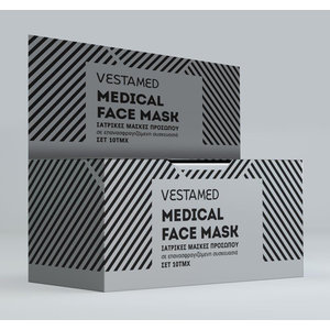 VESTAMED χειρουργική μάσκα 3 στρωμάτων VMM40, BFE >98% 5x 10τμχ μαύρη