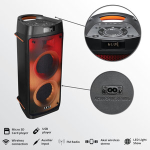 Akai Party Box 810 Φορητό Bluetooth party speaker με LED, TWS για σύνδεση με δεύτερο και υποδοχή για μικρόφωνο και όργανο – 50W RMS