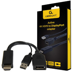 CABLEXPERT ACTIVE 4K HDMI TO DISPLAY PORT ADAPTER BLACK RETAIL PACK