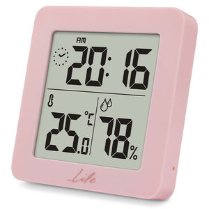 LIFE PRINCESS HYGROMETER & THERMOMETER WITH CLOCK PINK COLOR