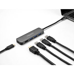 DELOCK USB-C hub 64171, 3x USB 5Gbps, HDMI 4K, USB-C PD 85W, γκρι