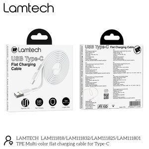 LAMTECH TYPE-C 3.0A FLAT CHARGING CABLE 1M WHITE