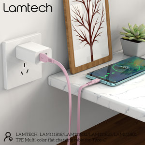 LAMTECH TYPE-C 3.0A FLAT CHARGING CABLE 1M PINK