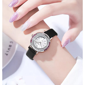 SKMEI γυναικείο ρολόι 1855SIBK με δερμάτινο λουρί, 28mm, 3 ATM, ασημί
