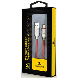 CABLEXPERT PREMIUM RUBBER LIGHTNING CHARGING AND DATA CABLE 1M RED RETAIL PACK