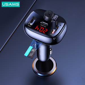 USAMS FM transmitter CC143, 2x USB/USB-C/micro SD, BT, οθόνη, 50W, μαύρο
