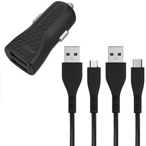 ENERGIZER DC2BLCMM CAR CHARGER LW 2.4A 2USB+USB-C2.0 +Micro Cable Black  (hot weekends)