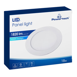 POWERTECH LED panel PAN-0001 χωνευτό, 18W, Φ22.5cm, 6500K, 1820lm, λευκό