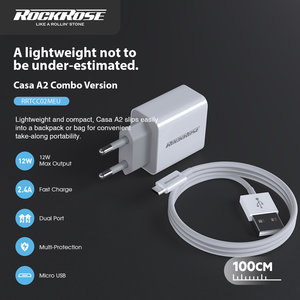 ROCKROSE φορτιστής τοίχου RRTCC02MEU, καλώδιο Micro, 2x USB 12W, λευκός